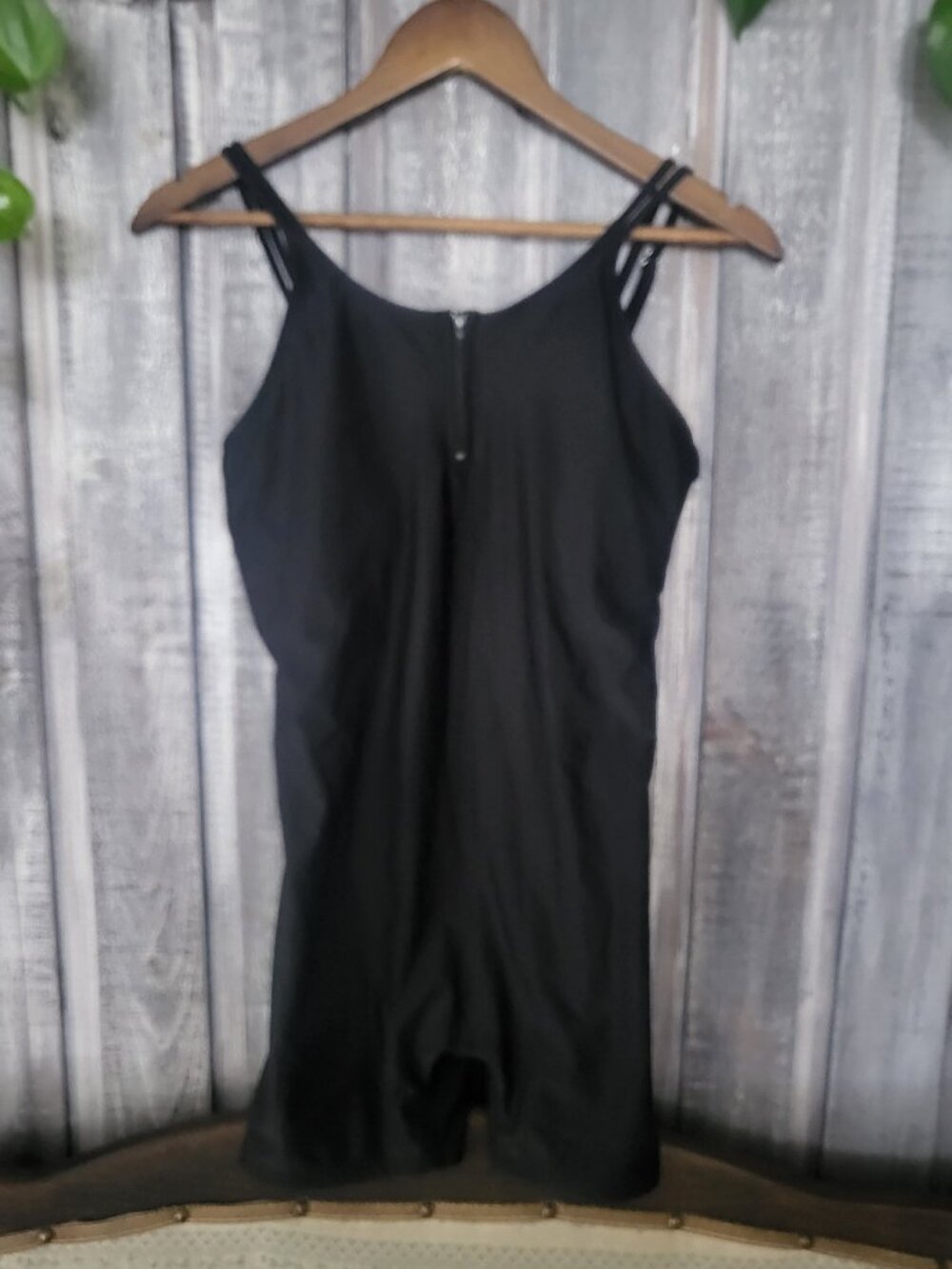 Black Boyleg One Piece Swimsuit Front Zip Criss Cross Back Swim Romper Large